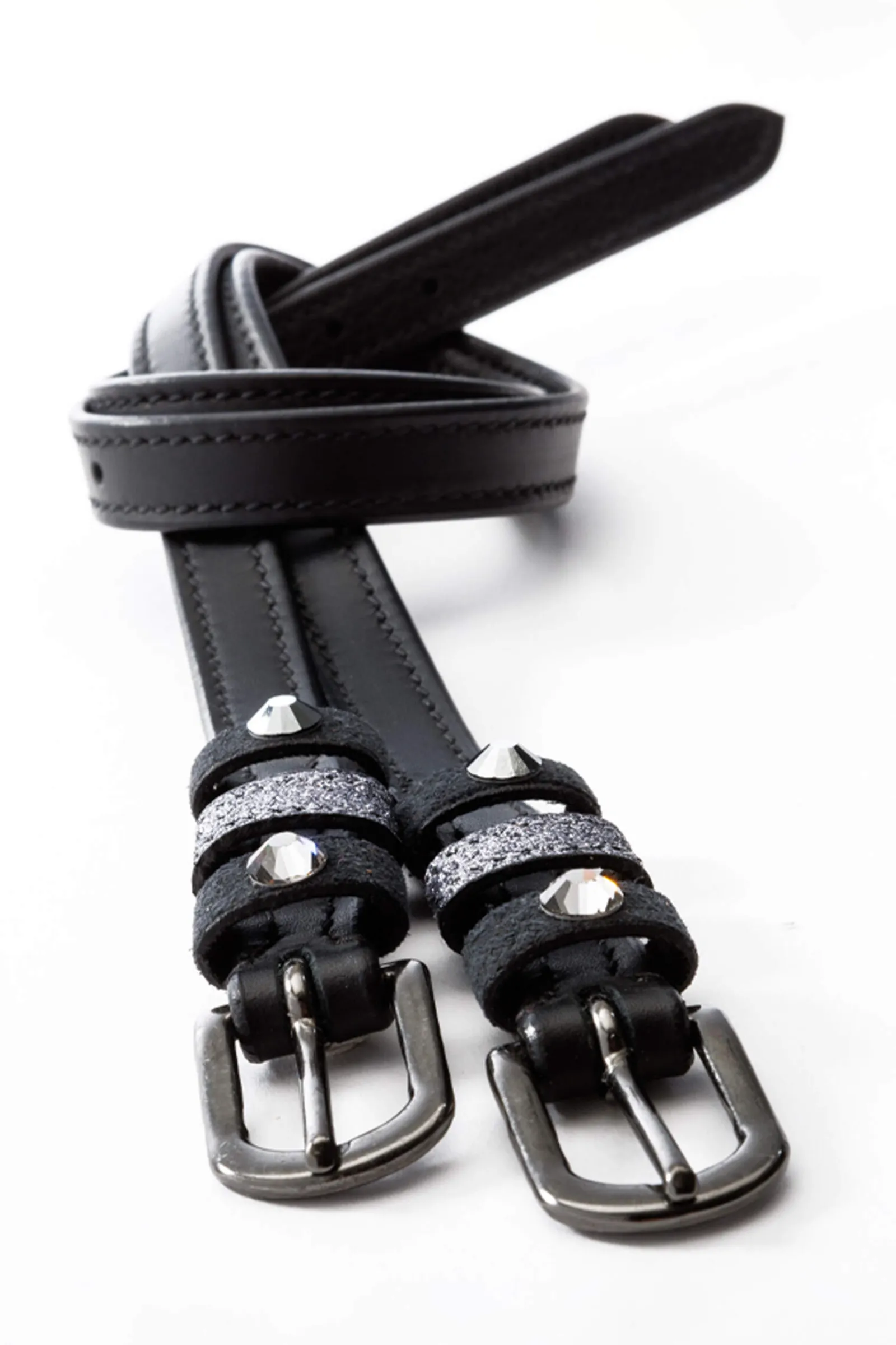 Sale Spur straps leather Grey - rhinestones Spur Straps