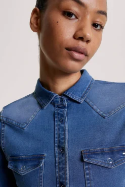 Outlet Tommy Hilfiger Equestrian Woodside Stretch Denim shirt Women Tops & T-shirts